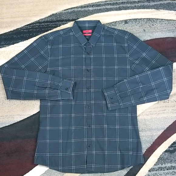 Hugo Boss Black Dress Shirt with White Stitching